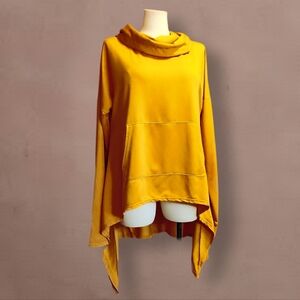 Mustard Yellow Asymmetrical Cowl Hoodie With Pockets Oversized Look Effortless ☥